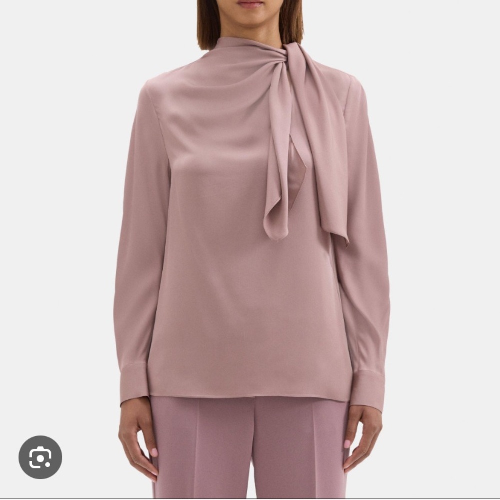 Theory Elegant Mauve Pink Women's Blouse with Twist Scarf, Size P
